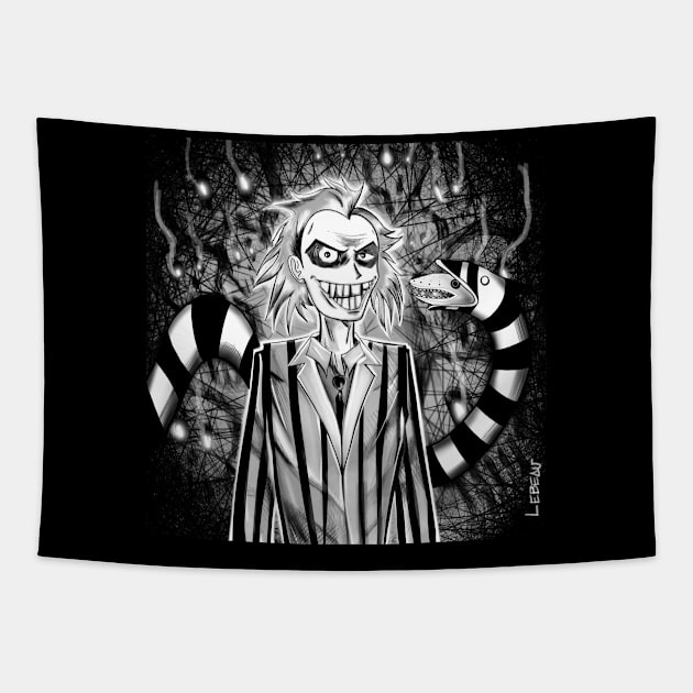 the beetlejuice in comic hell art Tapestry by jorge_lebeau