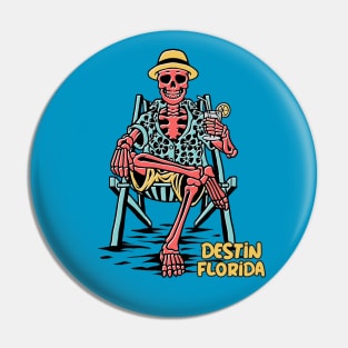 Funny Destin Florida Beach Skeleton Sunburn Souvenir Pin