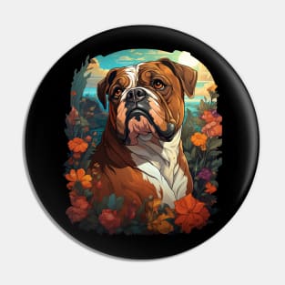 English Bulldog  Dog Vintage Floral Pin