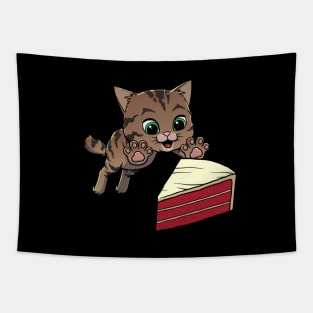 American Bobtail Cat excited to eat Red Velvet Cake Tapestry