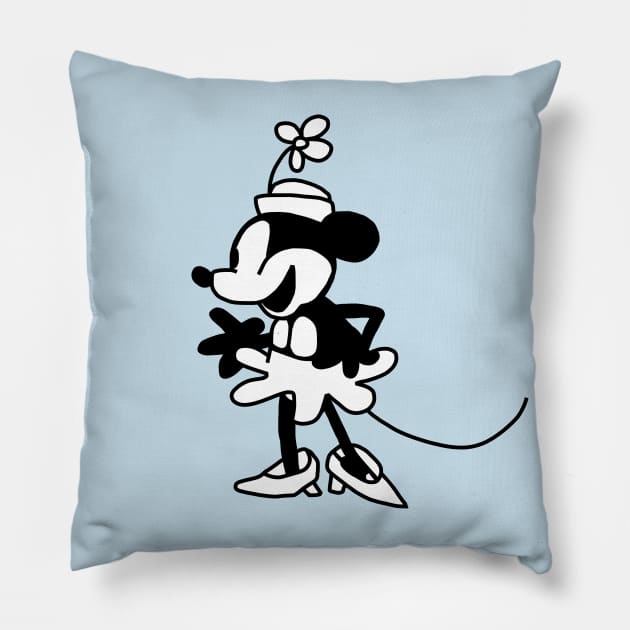 Chatty Cartoon Girl Mouse in Steamboat Willie Pillow by ellenhenryart