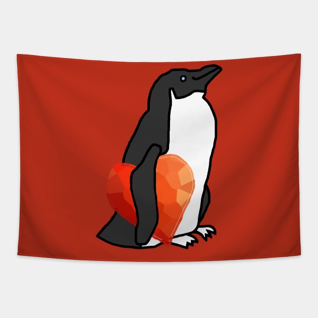 Cute Valentines Day Penguin with Red Heart Tapestry by ellenhenryart