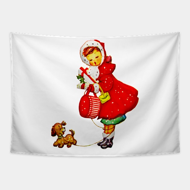 Vintage Christmas Girl and Dog Tapestry by sabrina.seeto@gmail.com