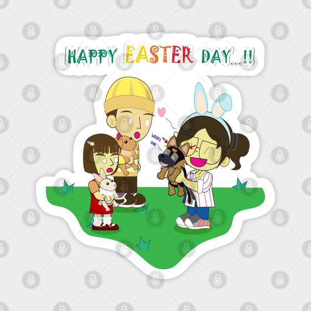 Happy easter's day, Bunny easter, Girl show off her puppy, Ruby the German shepherd greet new friends, children throng to see the puppy, cute GSD, cute dog, dog lover, little Alsatian, Alsatian lover. Magnet by Figaro-17