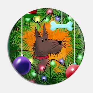 Brown Dog and Christmas Tree Pin