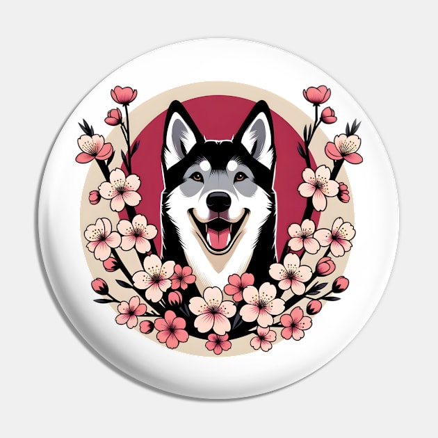 Czechoslovakian Vlcak Embraces Spring with Cherry Blossoms Pin by ArtRUs