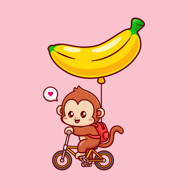 Cute Monkey Riding Bicycle With Banana Balloon Cartoon by Catalyst Labs