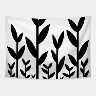 Black leafy tree plant shoots pattern design Tapestry