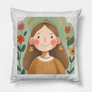 Cute girl with flower Pillow