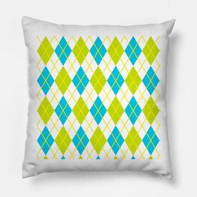 Argyle Lime Teal  Aqua Gold  White Yellow Punk Rock Retro Pillow by Shayna