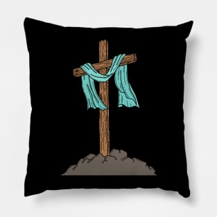 Wooden cross on a hill Pillow