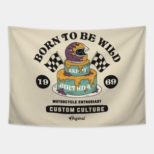 Birthday cake custom motorcycle Tapestry