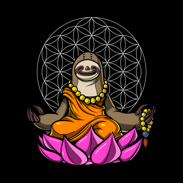 Sloth Buddha Zen Yoga Meditation Flower Of Life by underheaven