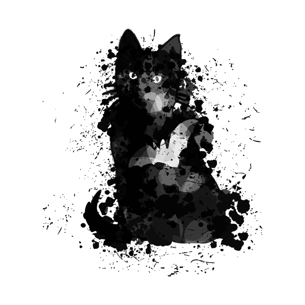 BEAUTIFUL BLACK CAT WATERCOLOUR MIXED MEDIA T-SHIRT by Chameleon Living