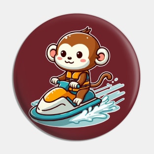 cute monkey Jetskiing Pin