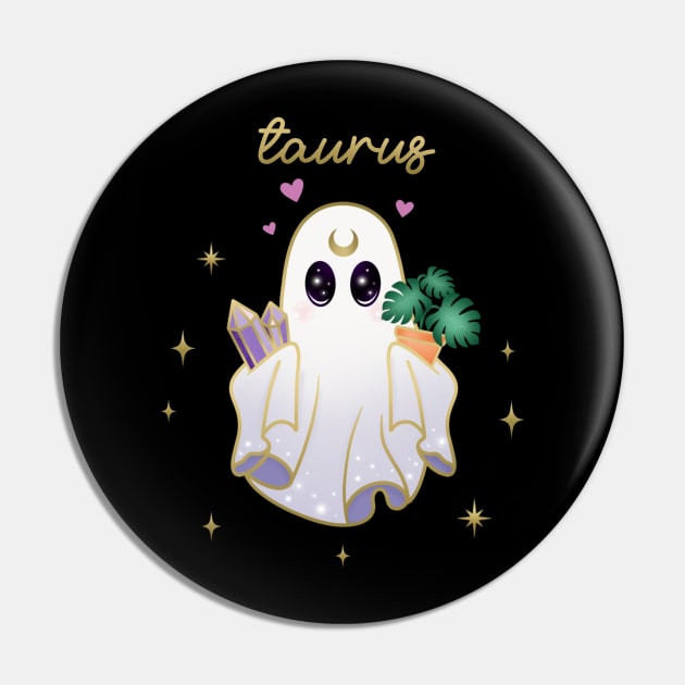 Taurus Crystal & Plant Ghost Pin by moonstruck crystals