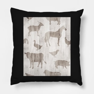 Farm Animals - Light Barn Wood Pillow