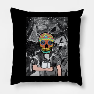 Mexican Male Character with Green Eyes, Toilet Paper Mask, and Light in Mystery Night Pillow