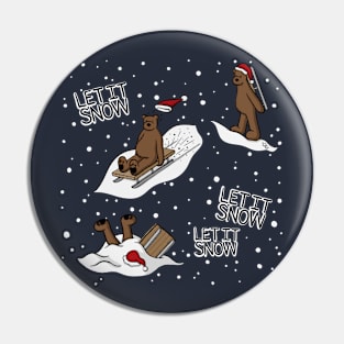 Let It Snow Sledding Bears Winter Christmas Digital Illustration Pin