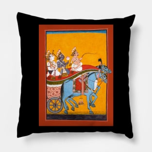 Krishna & Balarama on Chariot with Akrura 1700s Bhagavata Purana Pillow
