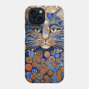 Klimt Cat with Red and Blue Flowers Phone Case