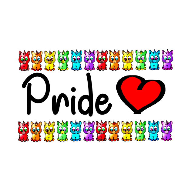 Cute Baby Unicorn Rainbow with Pride Writing and Heart by emyzingdesignz