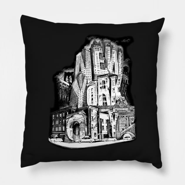 New York City Pencil by Tai's Tees Pillow by TaizTeez