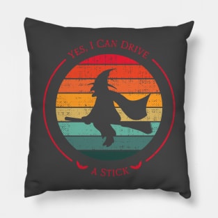 Yes, I Can Drive a Stick .Witch Flying. Halloween. Pillow