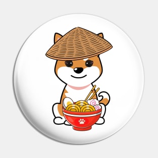 Funny Orange dog is eating noodles Pin