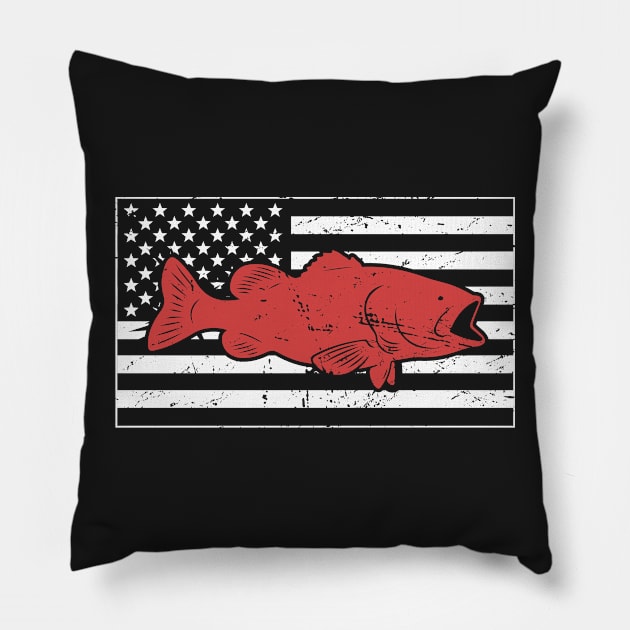 Retro American Flag & Bass Fishing Pillow by MeatMan