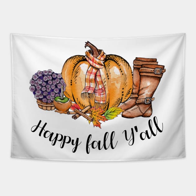 Happy Fall Y'all Pumpkin Shirt Tapestry by Ken Adams Store