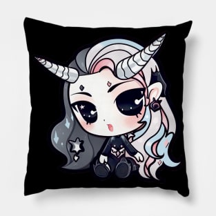 Fantasy demon with horns and cool hair Pillow