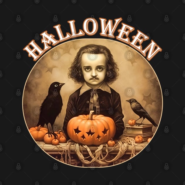 Edgar Allan Poe Child Portrait Halloween Raven Pumpkin by Funny Stuff Club