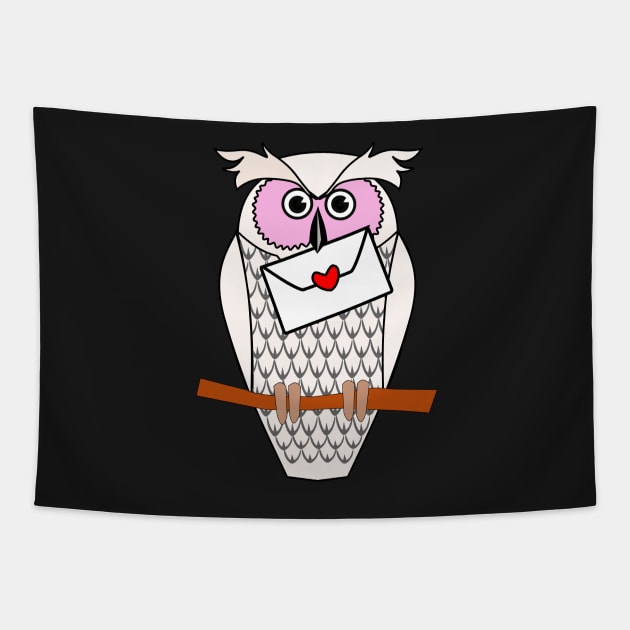 White Owl with Love Letters Tapestry by denip