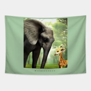 Stunning Digital Art Animal Prints: Baby Elephant and Giraffe" Tapestry