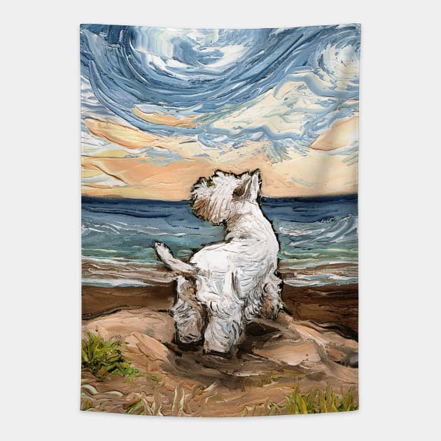 Beach Day - Westie Tapestry by sagittariusgallery