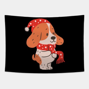 Christmas dog santa hat -dogs pets Tapestry