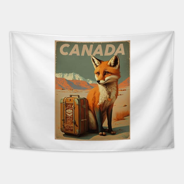 Canada Fox Vintage Travel Art Poster Tapestry by OldTravelArt