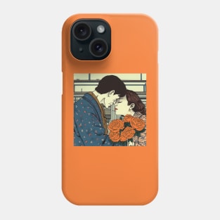 Cartoon Couple Kissing and holding Flowers Phone Case