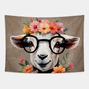 Funny Princess Baby Goat Wearing Glasses Tapestry