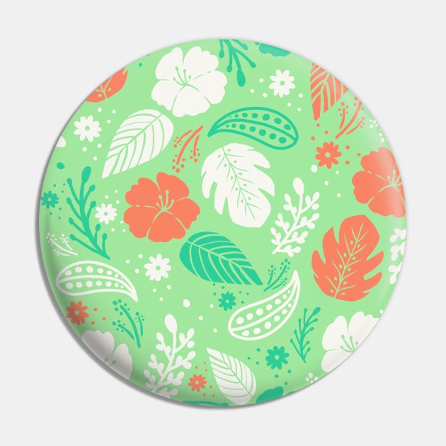 Foliage & Hibiscus Pattern - Mint Pin by tanyadraws