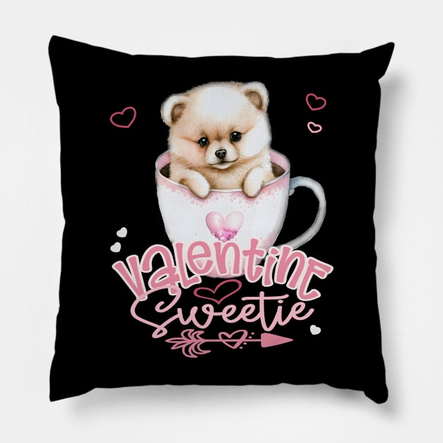 Puppy In A Cup Adorable Valentine Sweetie With Hearts Pillow by Kimmicsts