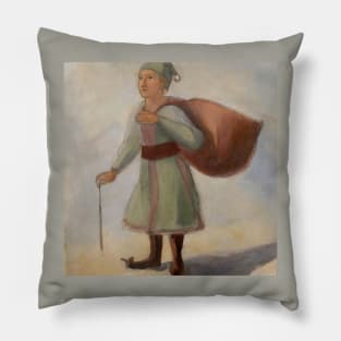 Elf with a bag of presents watercolour Pillow