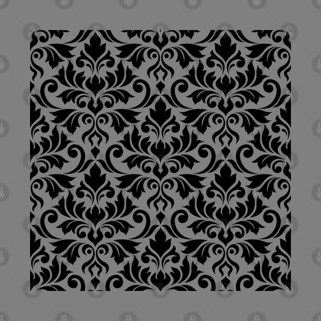 Flourish Damask Black on Gray by NataliePaskell