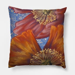 Poppies on Blue Pillow