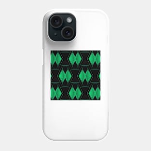 green diamond shape repeating on black background Phone Case