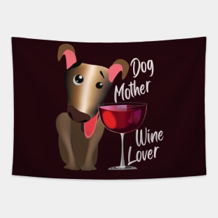 Dog mother wine lover (brown dog_light lettering) Tapestry