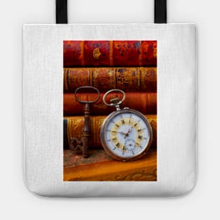 Classic Pocketwatch With old Books And Skeleton Key Tote