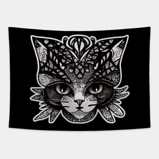 Kitty Doodle Cat Black And White Sketch Tapestry