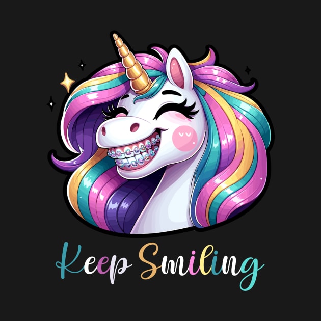 Keep Smiling Cute Unicorn Men Women Girl Boy Orthodontist by AimArtStudio